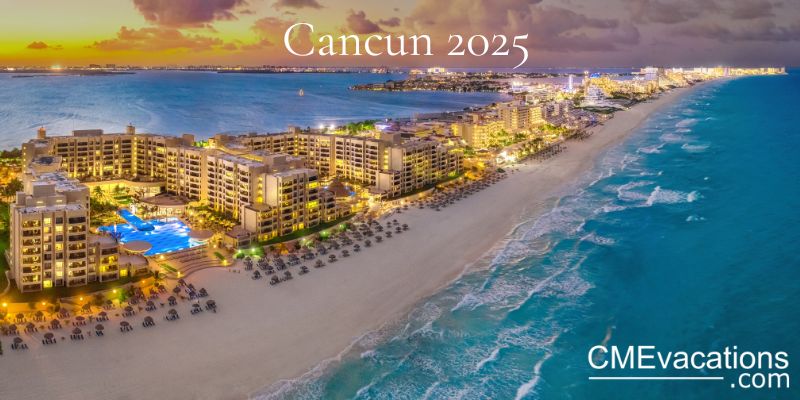 Cancun beachfront resorts sunset aerial view 2025