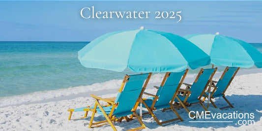 Clearwater Florida beach with turquoise umbrellas and white sand 2025