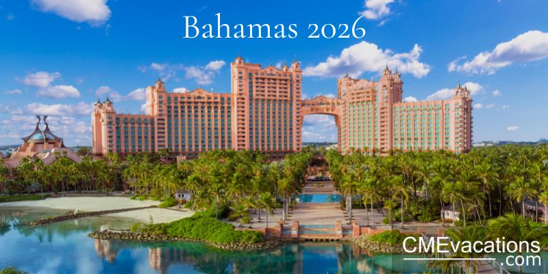 Bahamas Atlantis Resort tropical palm-lined waterway blue sky 2026