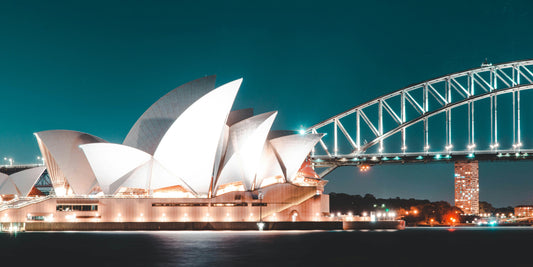 Sydney Opera House and Harbour Bridge at night, Sydney, Australia